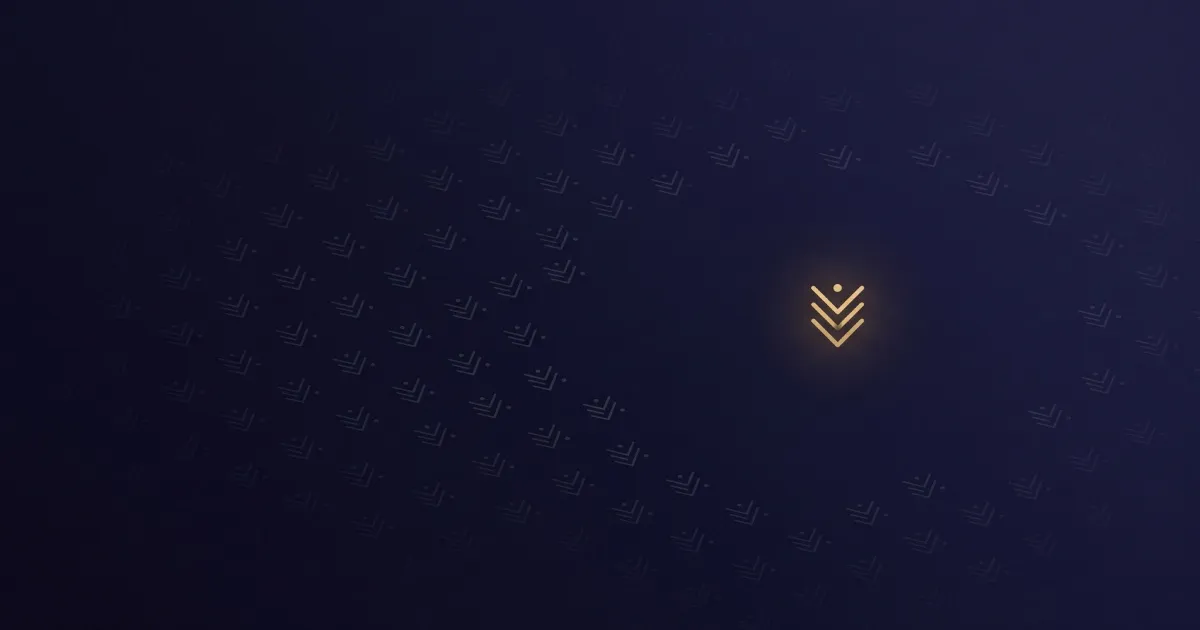 A field of dim, repeating chevron glyphs receding across a deep midnight gradient, with a single glyph glowing in warm wheat-gold — one mark staying alert amid uniform, unquestioned automation.